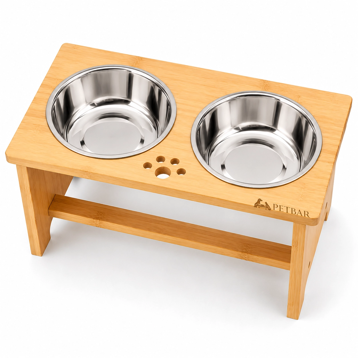 PetBar | Solid Bamboo Elevated Pet Feeding Stand With Stainless Steel Bowls - Image 3