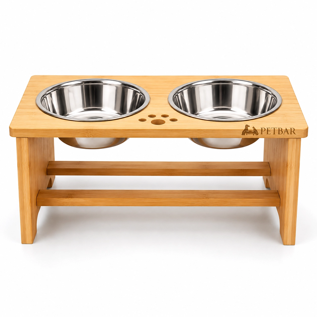 PetBar | Solid Bamboo Elevated Pet Feeding Stand With Stainless Steel Bowls - Image 2