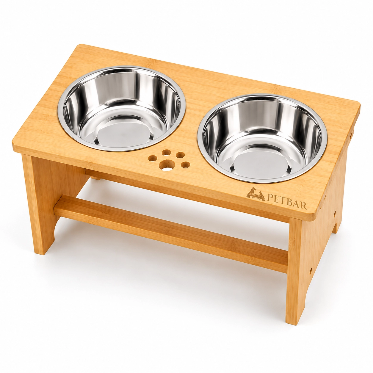 PetBar | Solid Bamboo Elevated Pet Feeding Stand With Stainless Steel Bowls - Image 4